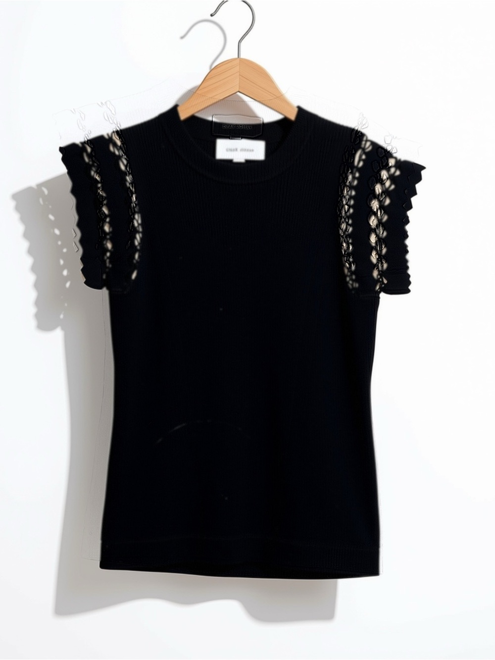 NEW Dear John Midnight Lace Black Crochet Cap Sleeve Knit Top, XS